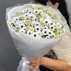Букет "Понарошку" из хризантем сантини и ромашек в Электростали