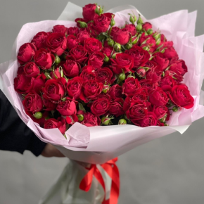 Букет из 17 красных кустовых пионовидных роз (50 см) в Электростали